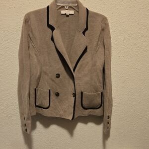 B17 LOFT Women's Beige Sweater Blazer with Black Trim Sz Lg